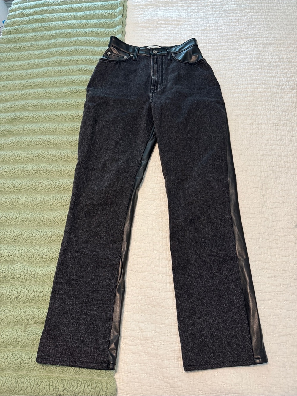 Abercrombie & Fitch Black Straight Leg Jeans with Faux Leather Panels